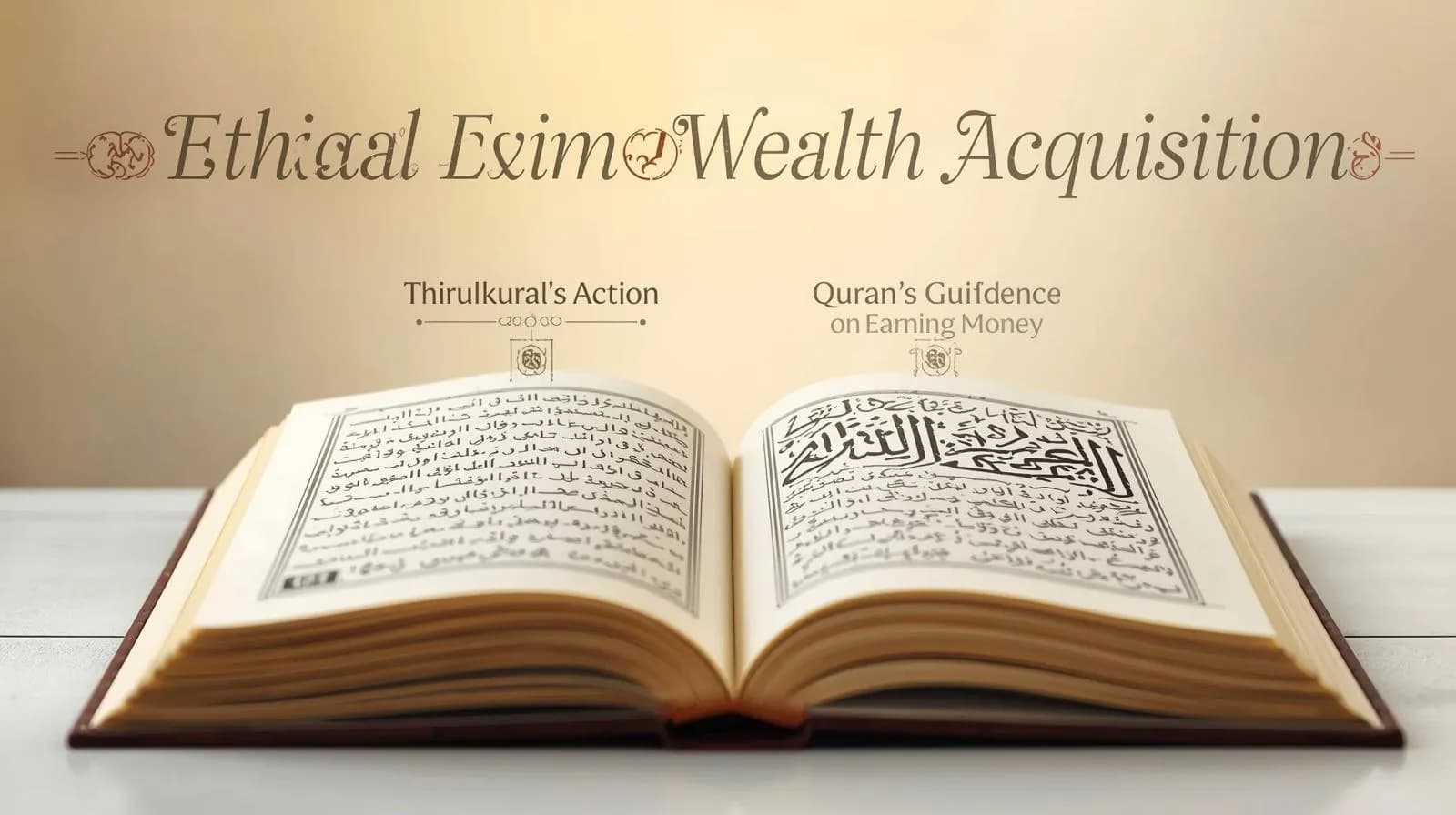 Coins and religious symbols illustrating an ethical path to wealth according to Quran and Thirukkural