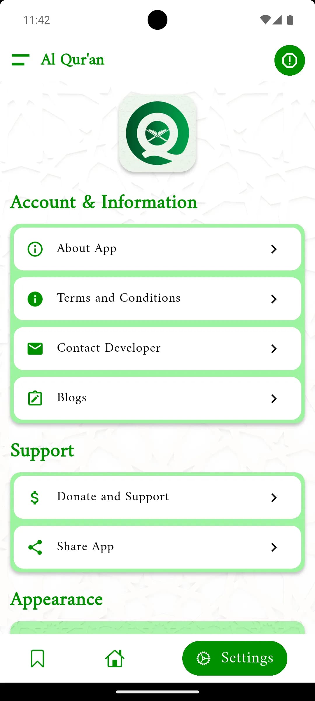 Al-Quran Multilingual App - Context Menu