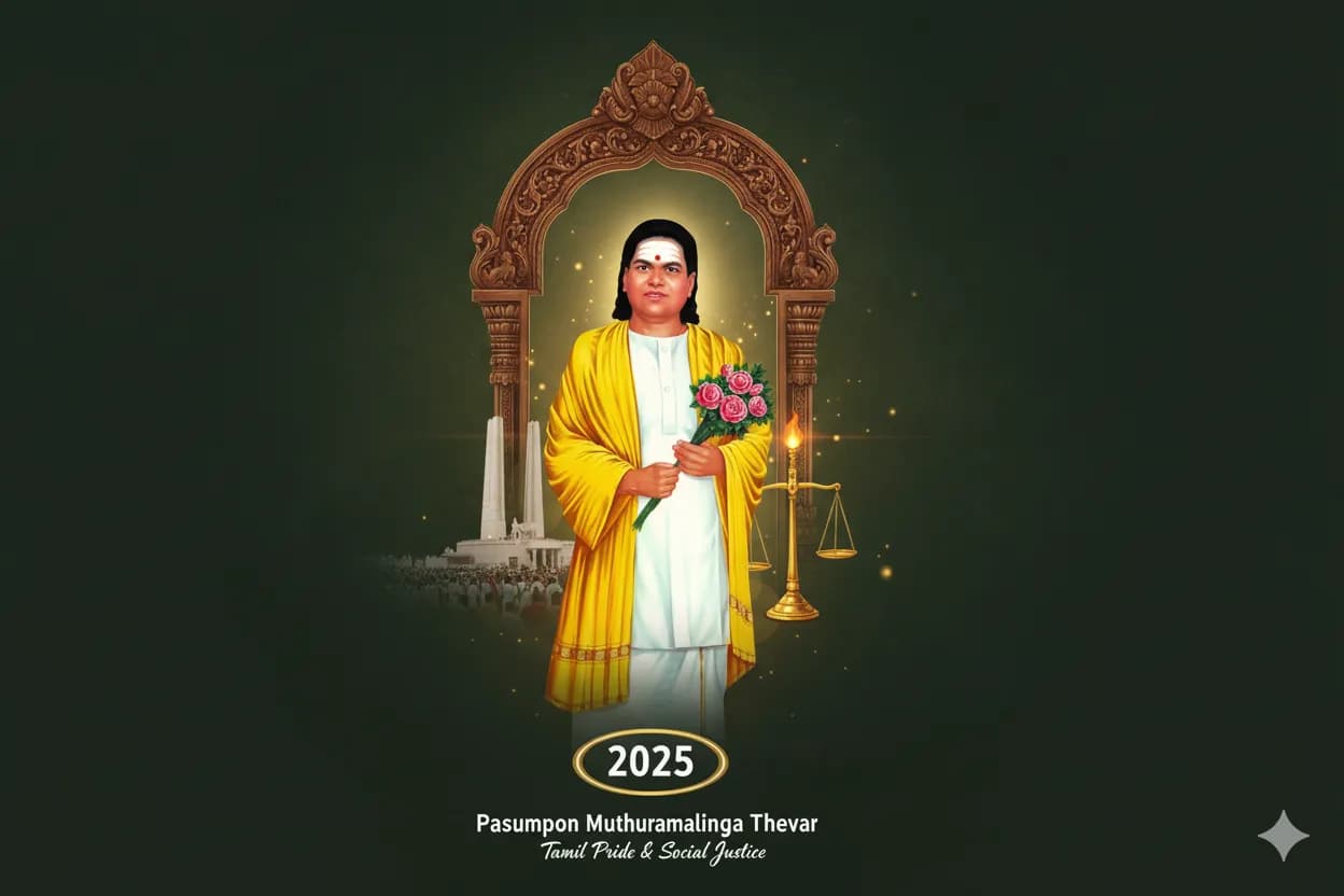 Portrait of Pasumpon Muthuramalinga Thevar, champion of social justice and Tamil pride