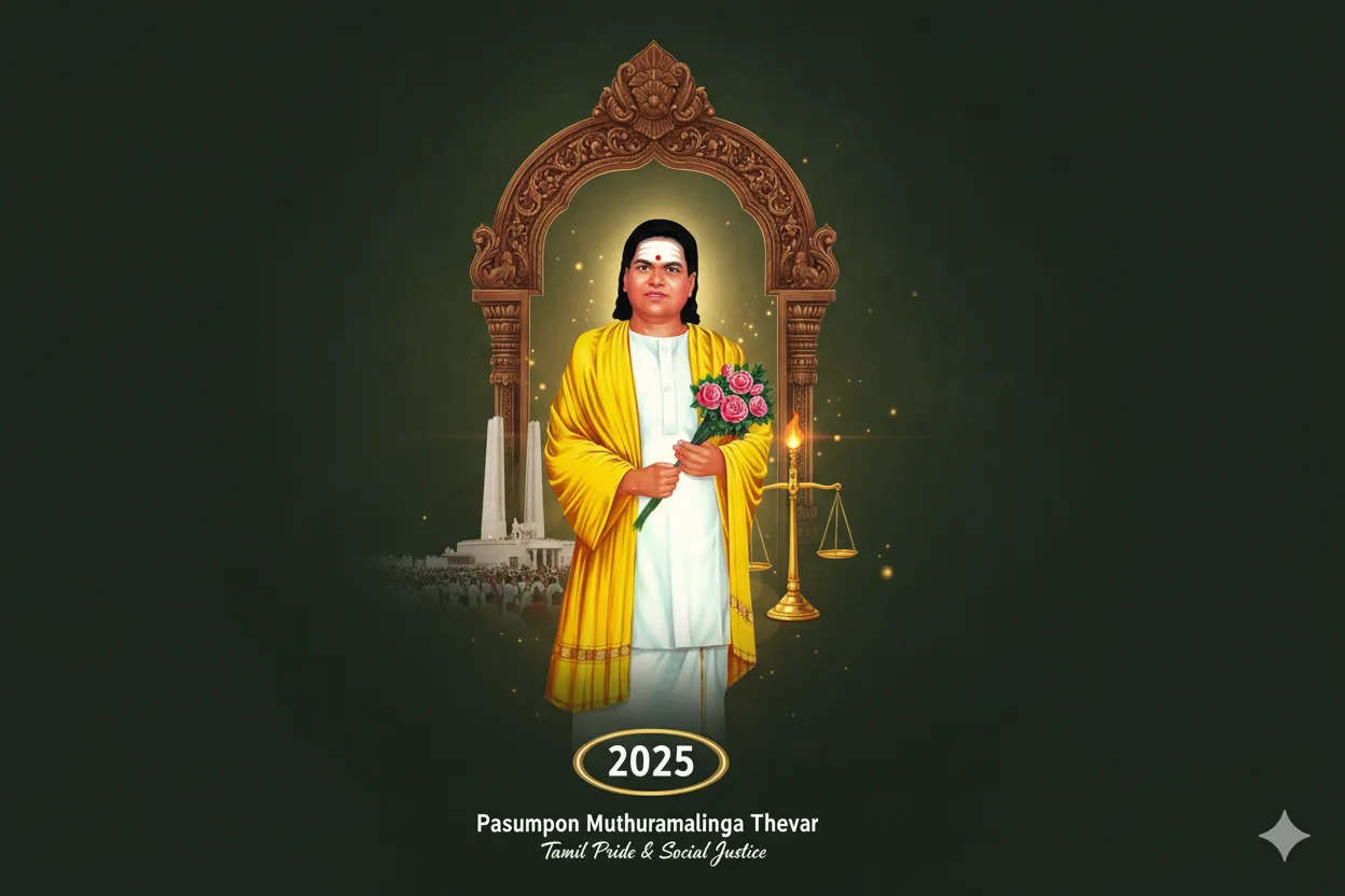 Remembering Pasumpon Muthuramalinga Thevar: A Champion of Social Justice and Tamil Pride Portrait of Pasumpon Muthuramalinga Thevar, champion of social justice and Tamil pride