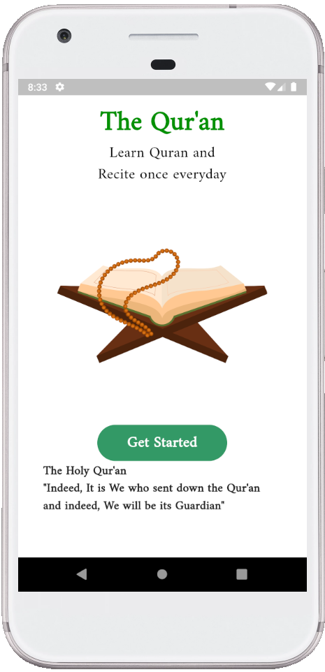 Al Quran Multilingual app splash screen showing features